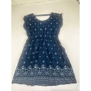 Pink Rose Night Navy Boho Medallion Print Mini Dress